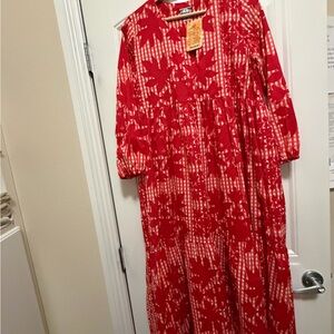 Manuhealii Isabella Maxi Red and White Checkered Floral Dress.👗